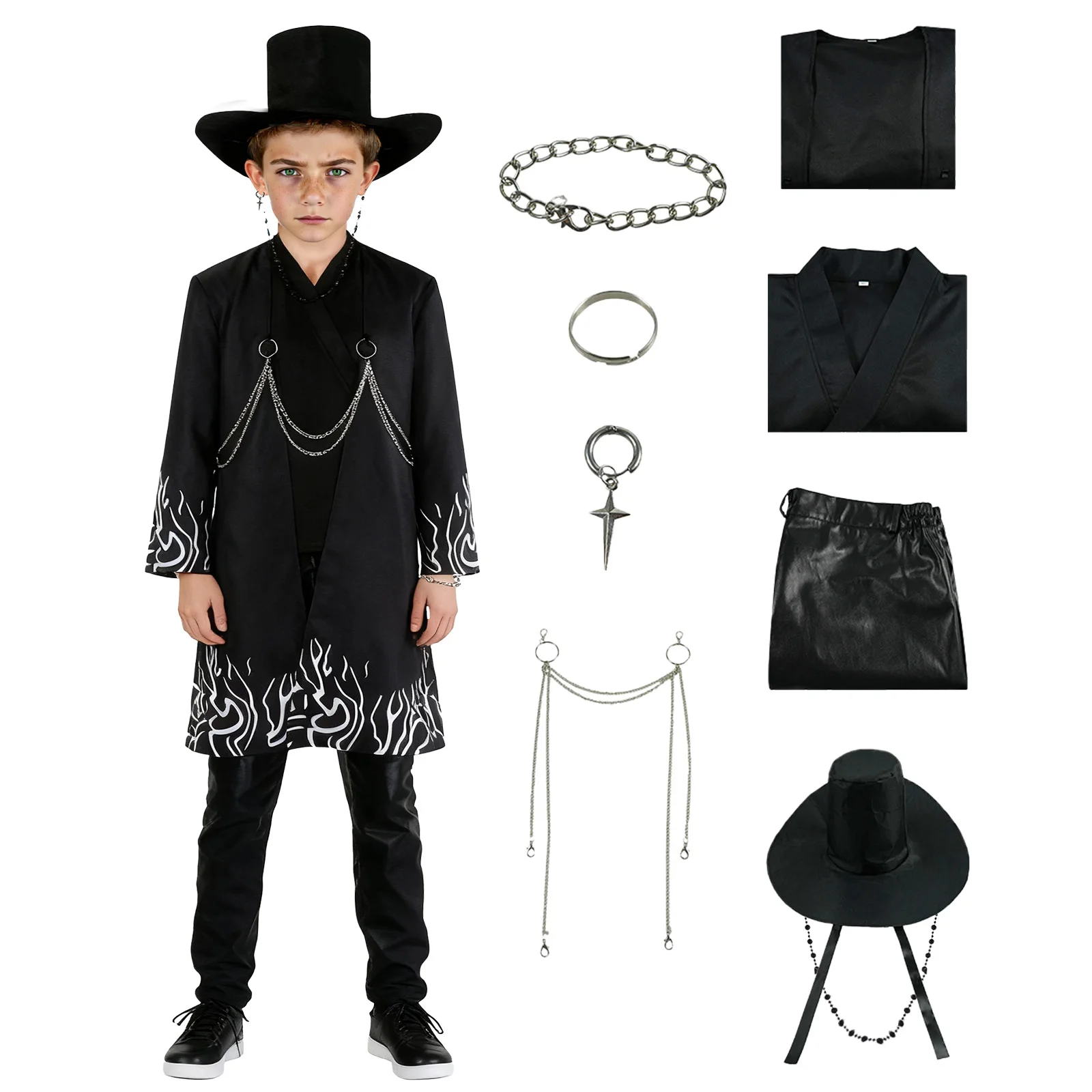 Demon Cosplay Idol Group Hunters Costume Set with Traditional Robe and Hat for Boys Halloween Costumes
Demon Cosplay Idol Group Hunters Costume Set with Traditional Robe and Hat for Boys Halloween Costumes
