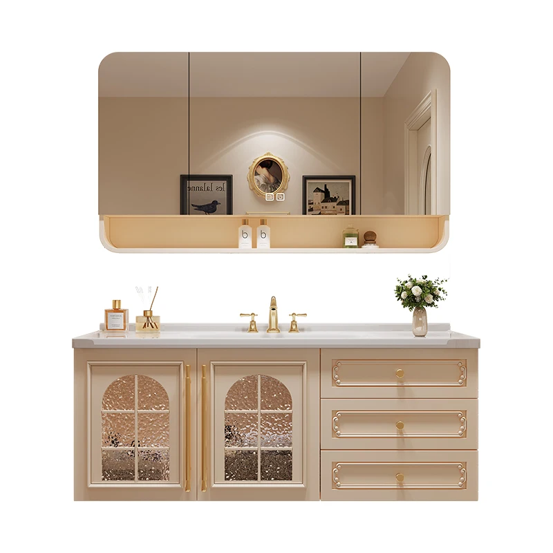 New French light luxury bathroom cabinet combination ceramic integrated basin rock slab washbasin toilet washbasin cream wind
New French light luxury bathroom cabinet combination ceramic integrated basin rock slab washbasin toilet washbasin cream wind