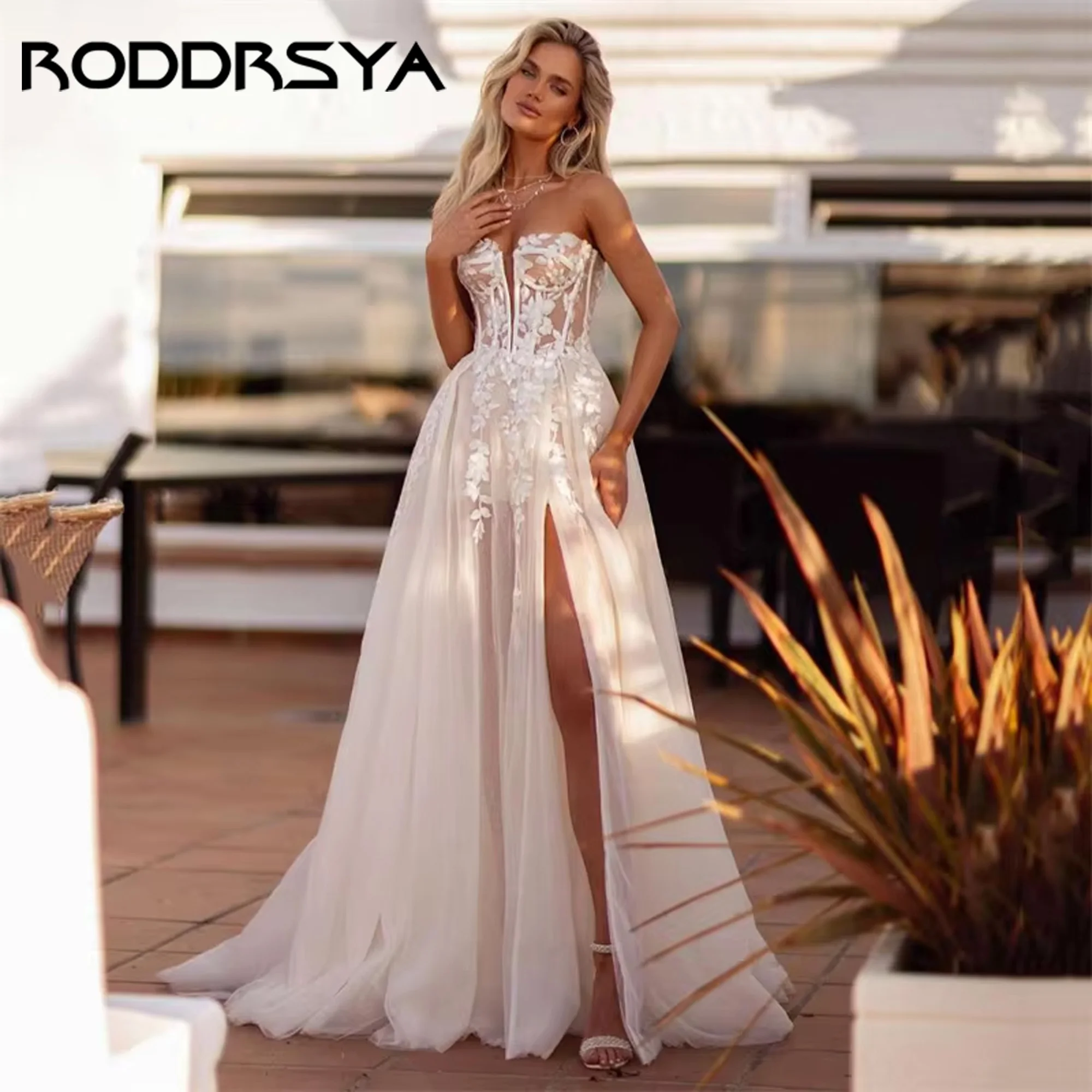 Elegant A-Line Wedding Dress Women Lace Sweetheart Tulle Open Back Slit Strapless Bridal Gown Sweep Vestido De Noiva Customized
Elegant A-Line Wedding Dress Women Lace Sweetheart Tulle Open Back Slit Strapless Bridal Gown Sweep Vestido De Noiva Customized