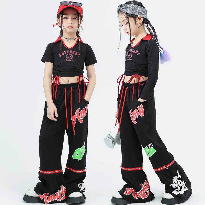 Kid Hip Hop Clothing Ruched Crop Top Long Sleeve T Shirt Black Letter Street Flare Pants for Girls Jazz Dance Costume Clothes
Kid Hip Hop Clothing Ruched Crop Top Long Sleeve T Shirt Black Letter Street Flare Pants for Girls Jazz Dance Costume Clothes