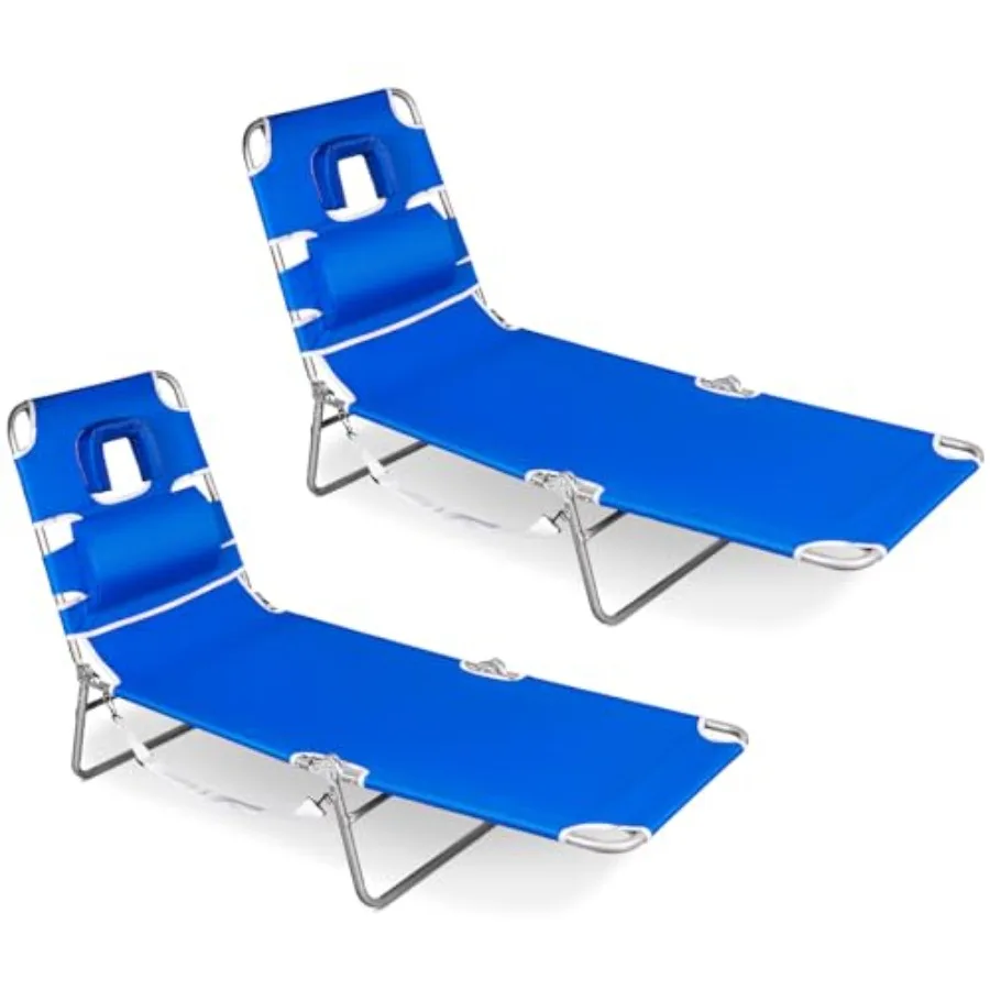 Beach, pool, patio use folding tanning chair with face hole, cyan and royal blue polyester fabric, 5-position reclining, portab
Beach, pool, patio use folding tanning chair with face hole, cyan and royal blue polyester fabric, 5-position reclining, portab