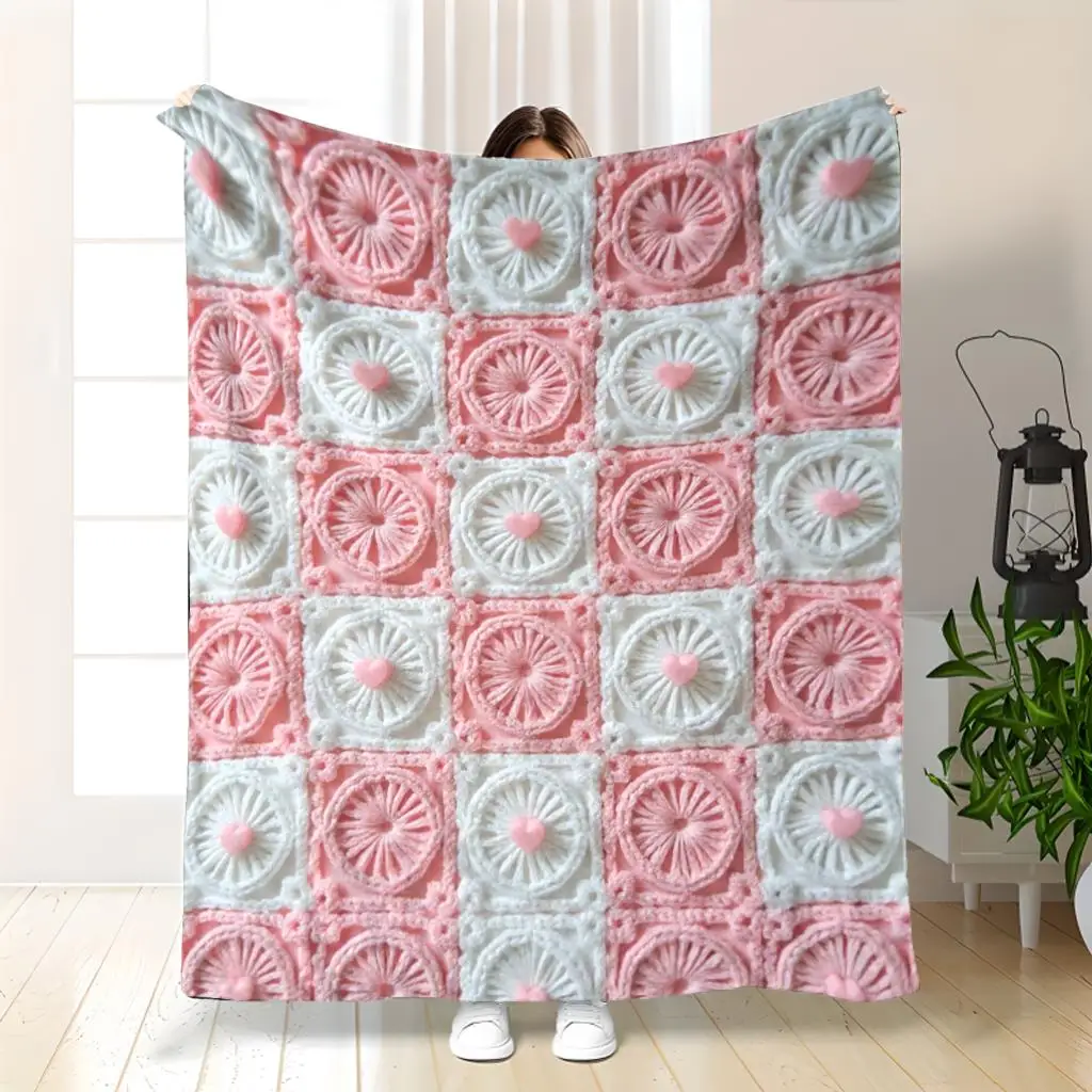 Pink and White Color Block Heart Pattern Decorative Throw Blanket for Sofa, Bed, Home Decor, Camping, and Gift
Pink and White Color Block Heart Pattern Decorative Throw Blanket for Sofa, Bed, Home Decor, Camping, and Gift