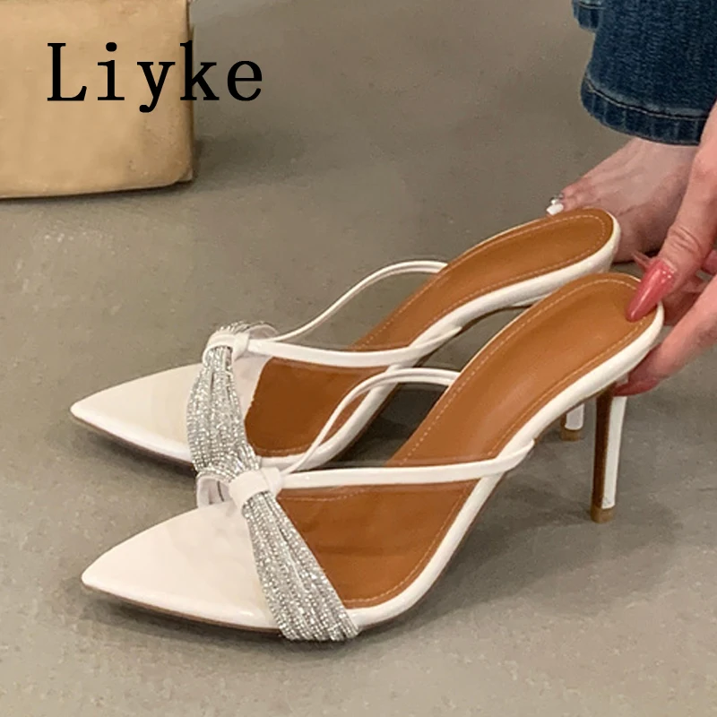 Liyke New Fashion Crystal Rhinestone Narrow Band Women's Thin Heels Slippers Sandals Street Sexy Pointed Toe Party Dress Shoes
Liyke New Fashion Crystal Rhinestone Narrow Band Women's Thin Heels Slippers Sandals Street Sexy Pointed Toe Party Dress Shoes