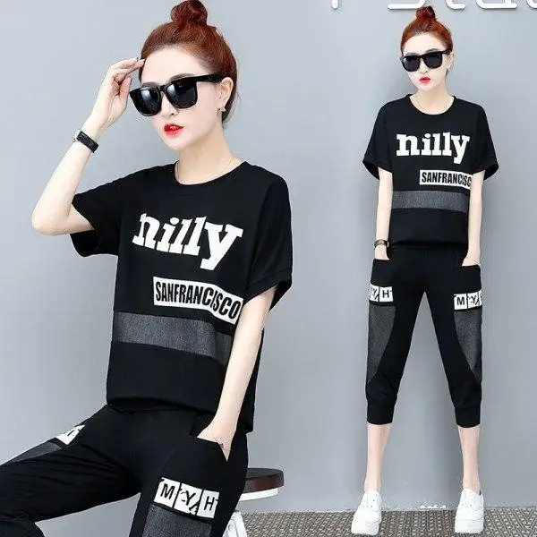plus Size Casual Fashion Splice Set Women's Loose Short Sleeve Seven-Piece Pants Two-Piece Set Summer Comfortable Polyester
plus Size Casual Fashion Splice Set Women's Loose Short Sleeve Seven-Piece Pants Two-Piece Set Summer Comfortable Polyester