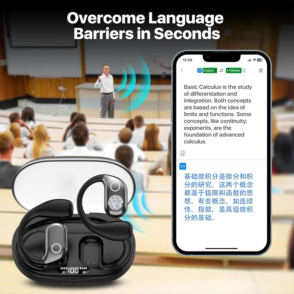 Bluetooth-Compatible Wireless Open-Ear Headphones 144 Languages Simultaneous Interpretation Earphone HD Sound Long Battery Life
Bluetooth-Compatible Wireless Open-Ear Headphones 144 Languages Simultaneous Interpretation Earphone HD Sound Long Battery Life