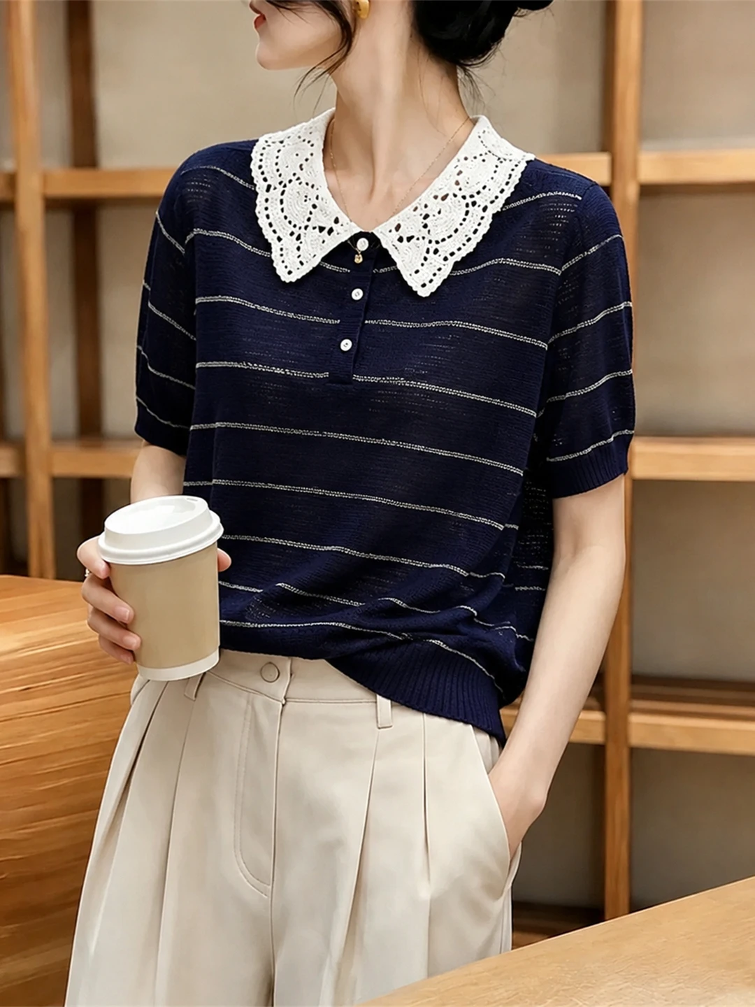 Silk Knitwear Collar Striped Ice Silk Short Sleeve Gentle Commute Slimming Personality Top Summer High-End Feeling Small...
Silk Knitwear Collar Striped Ice Silk Short Sleeve Gentle Commute Slimming Personality Top Summer High-End Feeling Small...