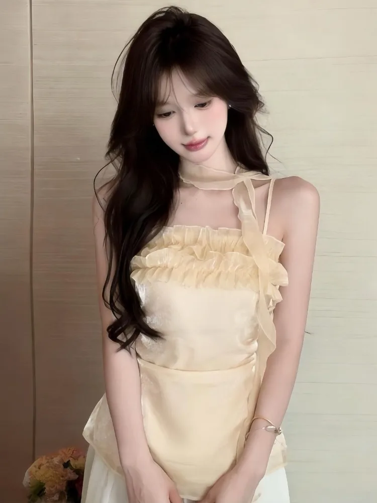Sweet Pure Style Sleeveless Strap Vest Women's Summer New Match All Pure Color Top with Sash Elegant Wood Grain Design
Sweet Pure Style Sleeveless Strap Vest Women's Summer New Match All Pure Color Top with Sash Elegant Wood Grain Design