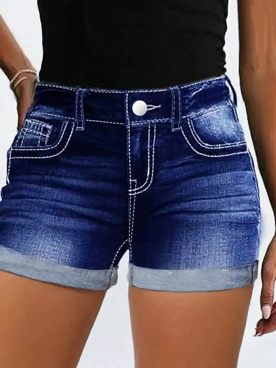 High-Waisted Denim Shorts With Angel Wing Embroidery And Rolled Hem, Stretchy Vintage Casual Shorts
High-Waisted Denim Shorts With Angel Wing Embroidery And Rolled Hem, Stretchy Vintage Casual Shorts