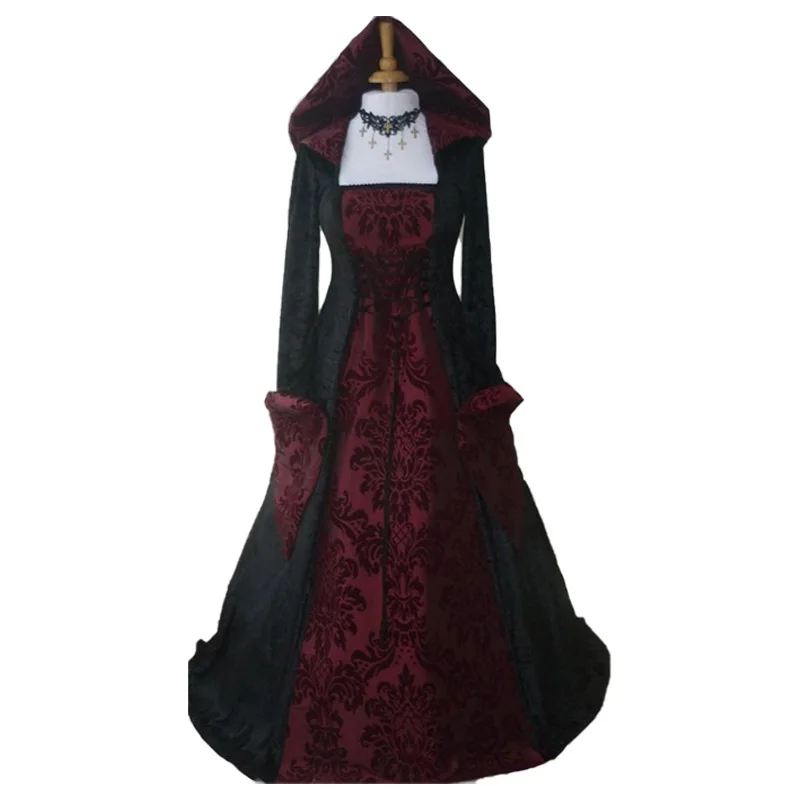 Medieval Vintage Witch Dress Halloween Vampire Necromancer Cosplay Outfits Black Red Patchwork Robe Plus Size Flare Sleeve Dress
Medieval Vintage Witch Dress Halloween Vampire Necromancer Cosplay Outfits Black Red Patchwork Robe Plus Size Flare Sleeve Dress
