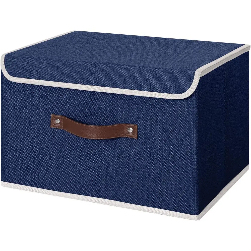 Blue Large Storage Bin with Lidded Cotton Linen Fabric, PU Leather Handles, and PP Plastic Board for Home Organization
Blue Large Storage Bin with Lidded Cotton Linen Fabric, PU Leather Handles, and PP Plastic Board for Home Organization