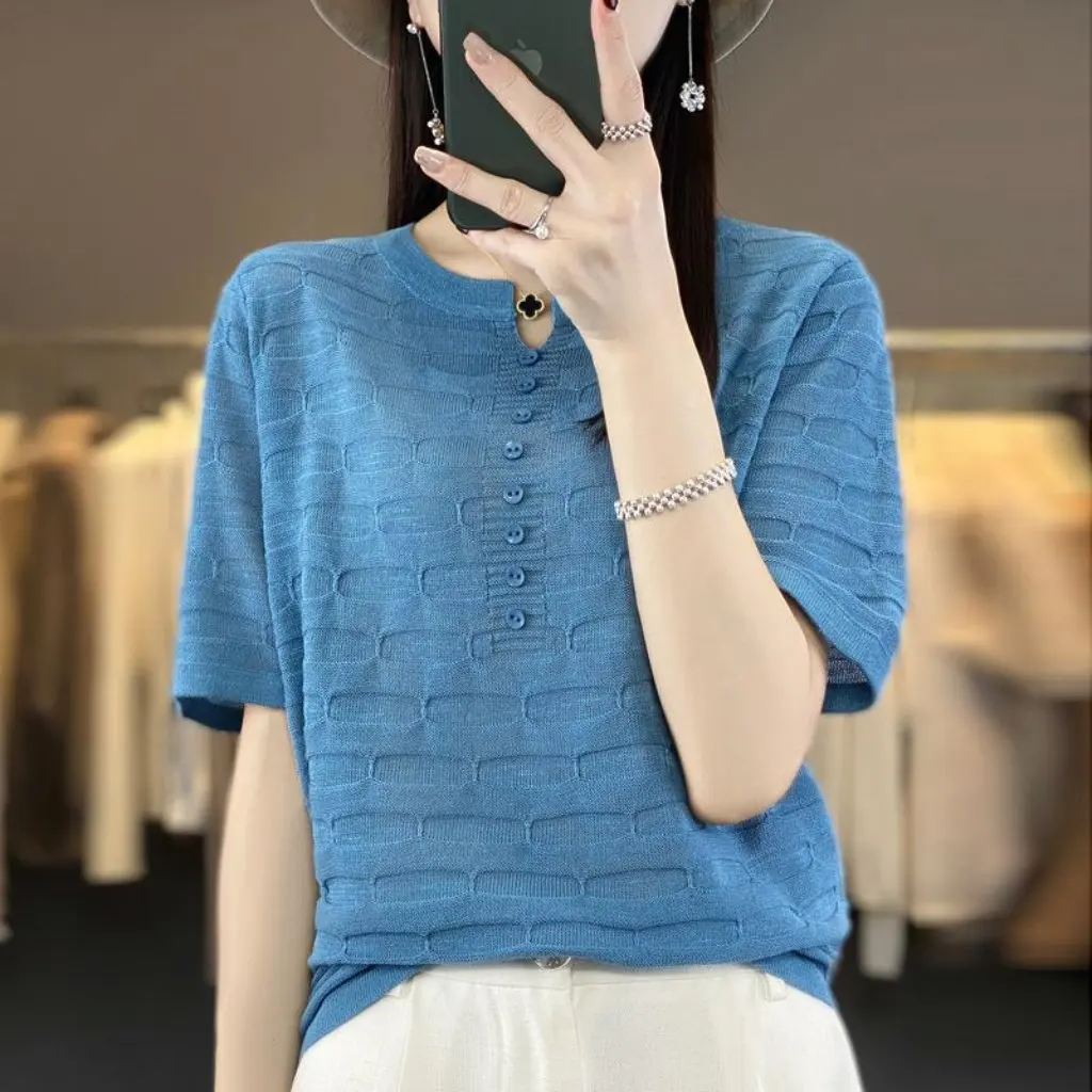 Slub Top однотонный вязаный свитер с круглым вырезом, свободный для похудения, большие размеры, летний тонкий дышащий удобный универсальный свитер
Slub Top однотонный вязаный свитер с круглым вырезом, свободный для похудения, большие размеры, летний тонкий дышащий удобный универсальный свитер