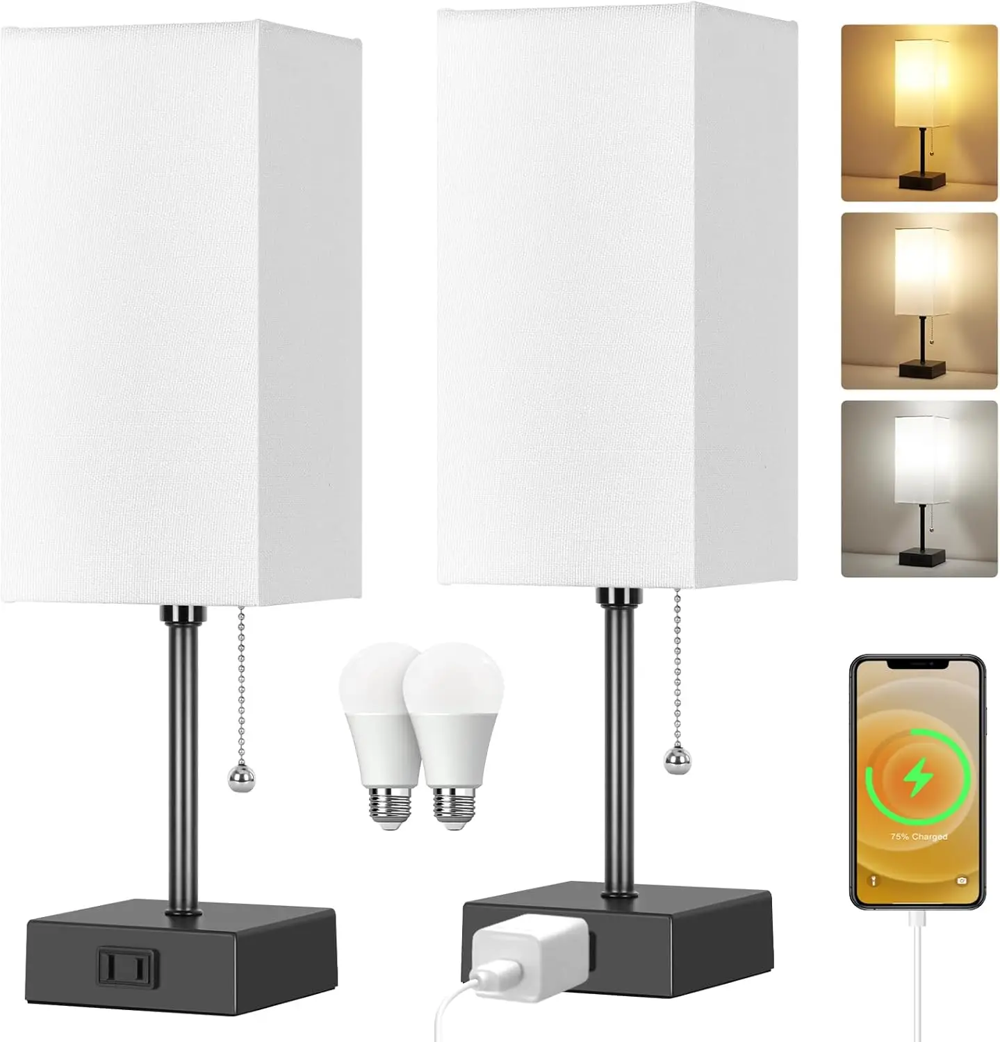 Set of 2 Bedside Lamps with AC Outlets, 3 Color Nightstand Lights for Bedroom Living Room, Bulbs Included
Set of 2 Bedside Lamps with AC Outlets, 3 Color Nightstand Lights for Bedroom Living Room, Bulbs Included