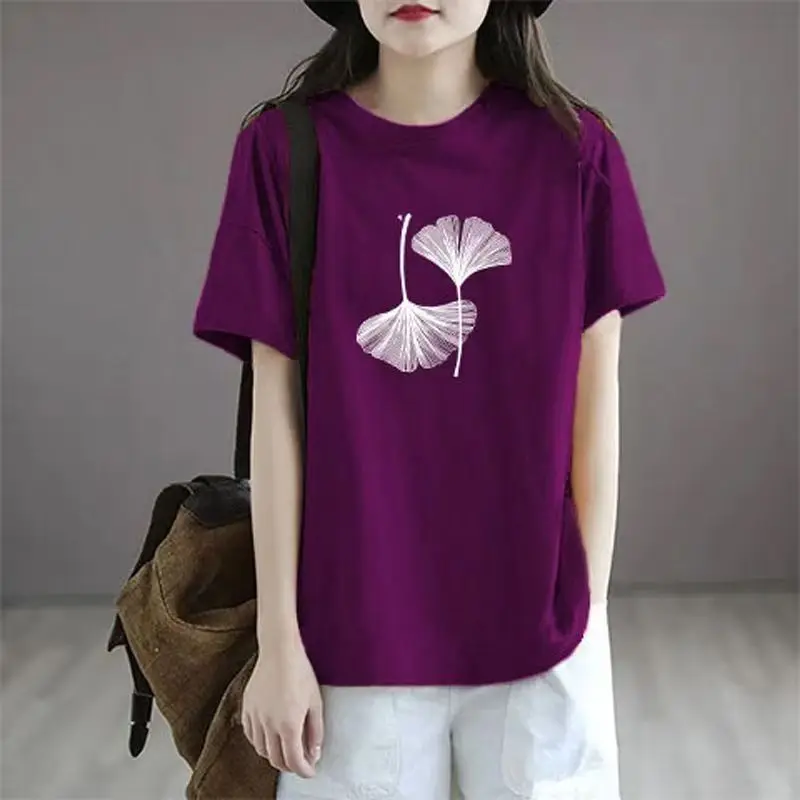 Loose Women's T-irt ort Sve Printed Base irt Cover Belly plus Size Commute Sle Artistic Loose Meat Concealing
Loose Women's T-irt ort Sve Printed Base irt Cover Belly plus Size Commute Sle Artistic Loose Meat Concealing