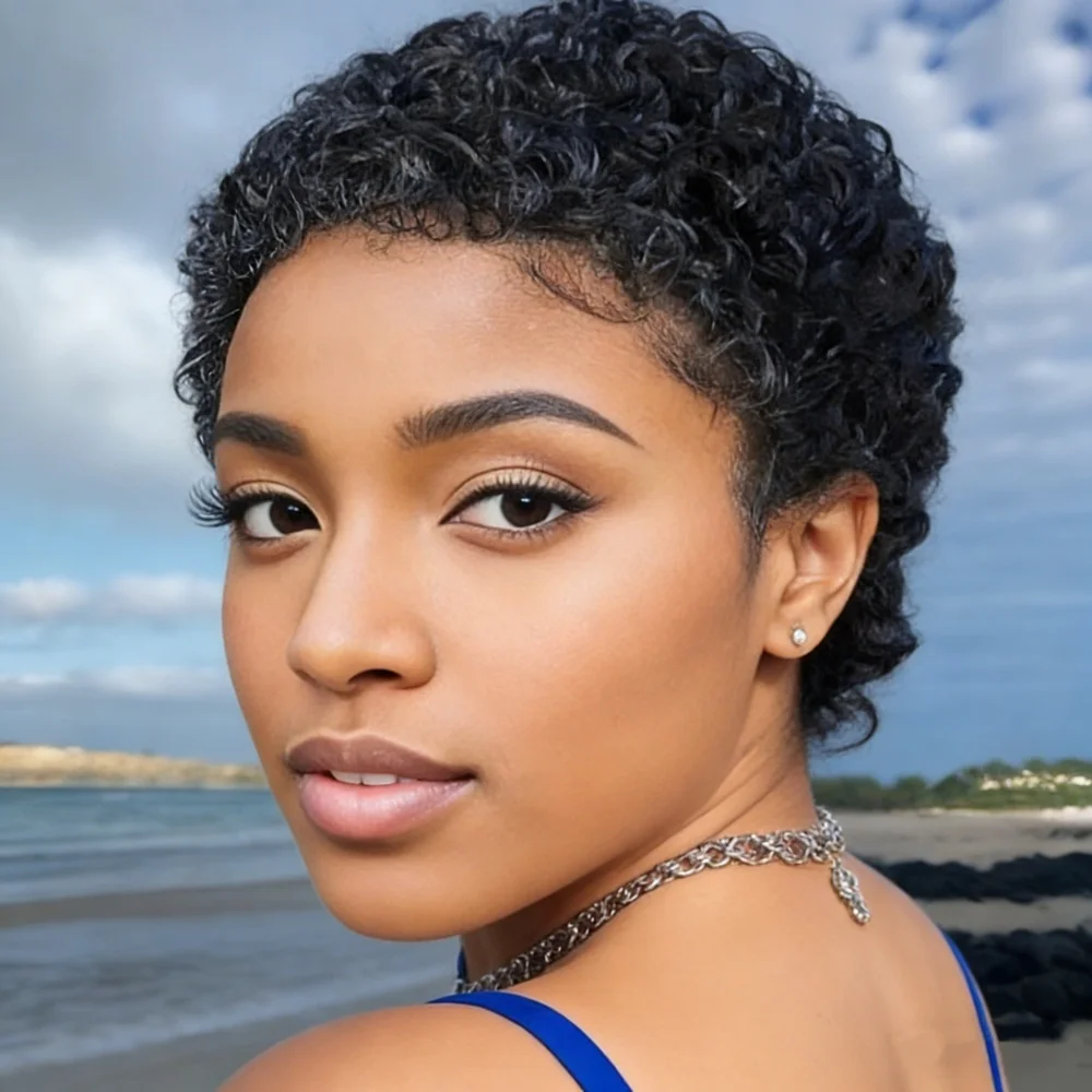 Короткий парик из натуральных черных человеческих волос в стиле пикси для женщин, с кудрями Urban Edge Wave, полностью машинной работы.
Короткий парик из натуральных черных человеческих волос в стиле пикси для женщин, с кудрями Urban Edge Wave, полностью машинной работы.