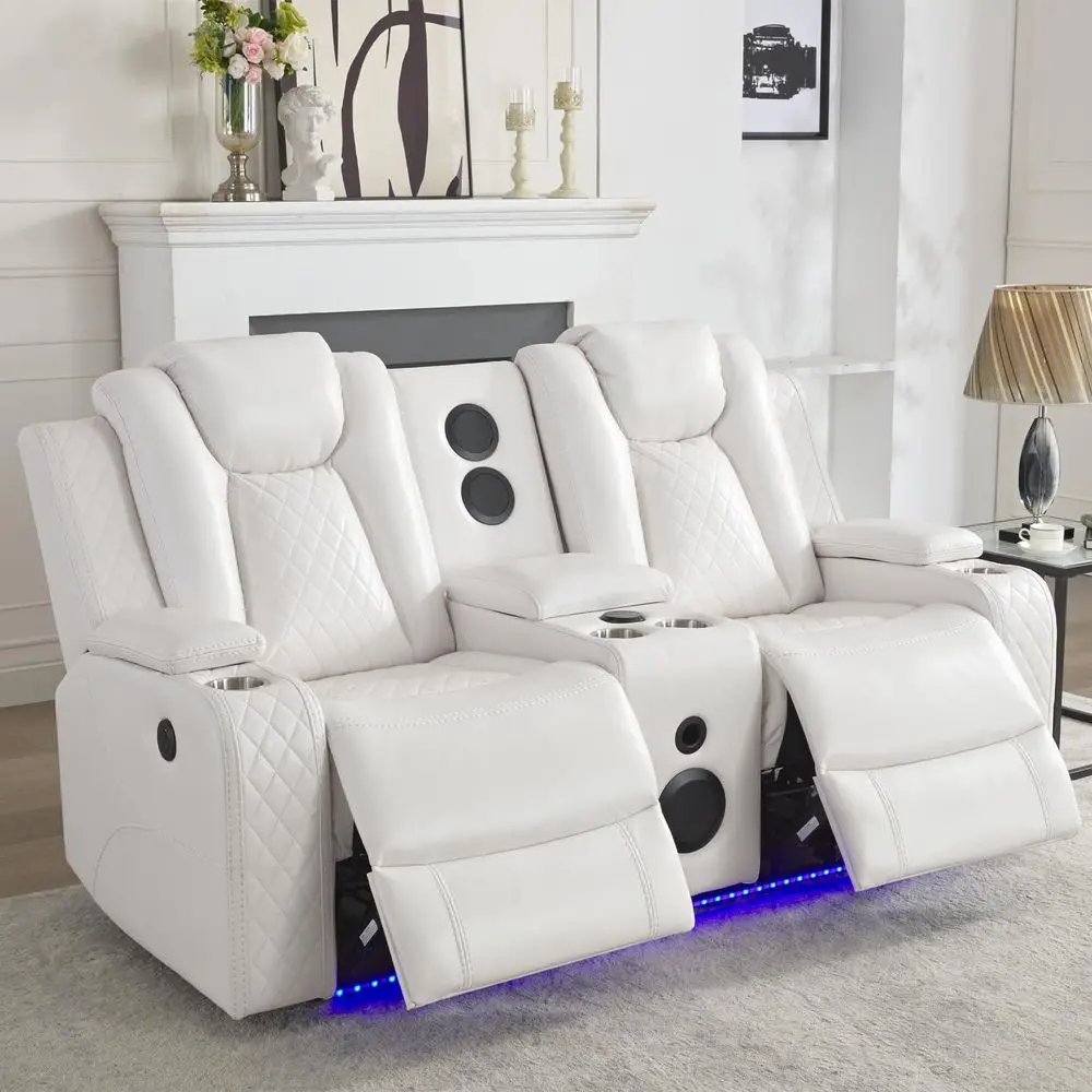 White Leather Electric Reclining Loveseat with Dual Bass Speakers & LED Lights for Home Theater or Living Room
White Leather Electric Reclining Loveseat with Dual Bass Speakers & LED Lights for Home Theater or Living Room