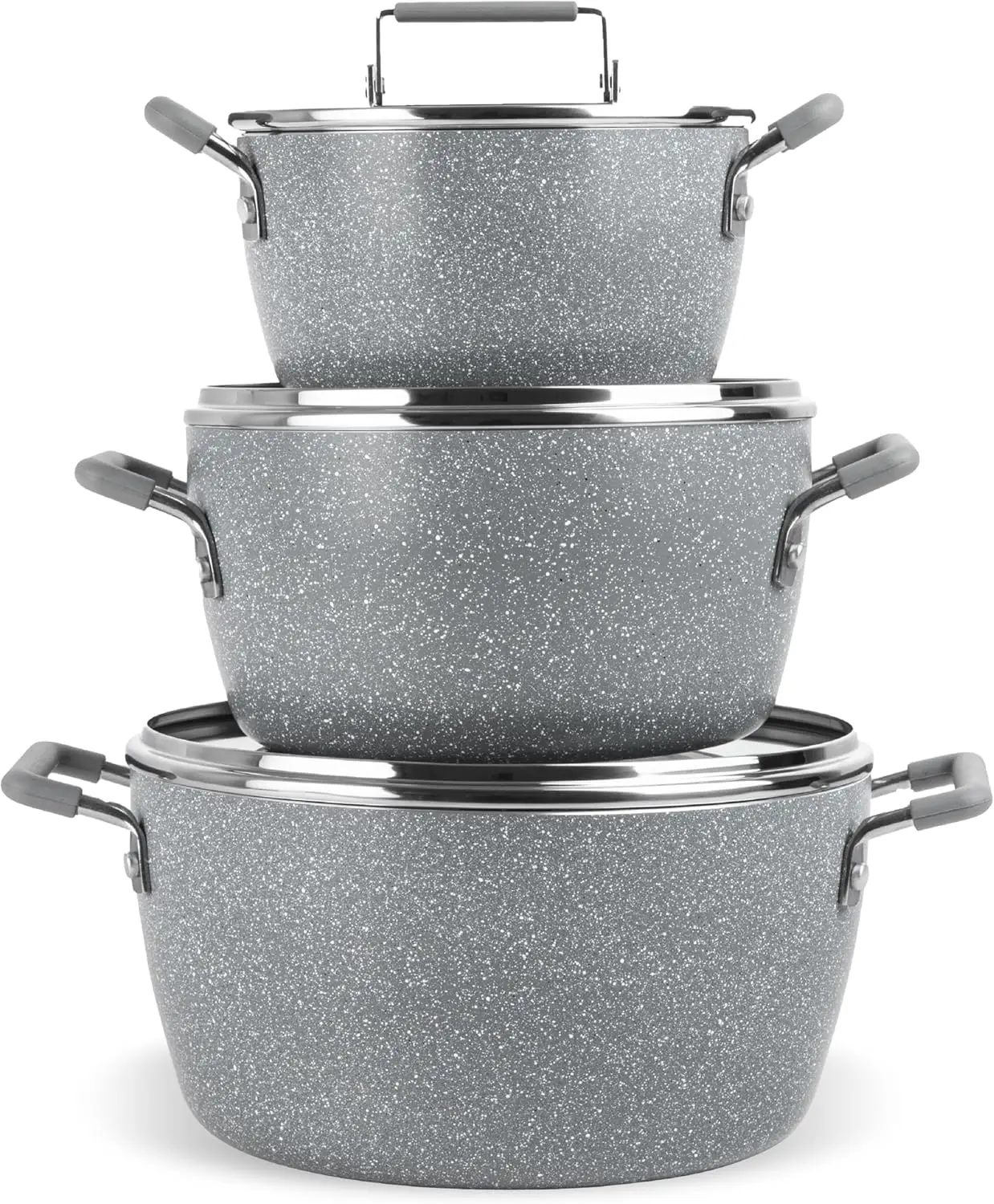 6-Piece Nonstick Cookware Set, Gray Granite Coating, Stackable Pots with Lids, Dishwasher Safe
6-Piece Nonstick Cookware Set, Gray Granite Coating, Stackable Pots with Lids, Dishwasher Safe