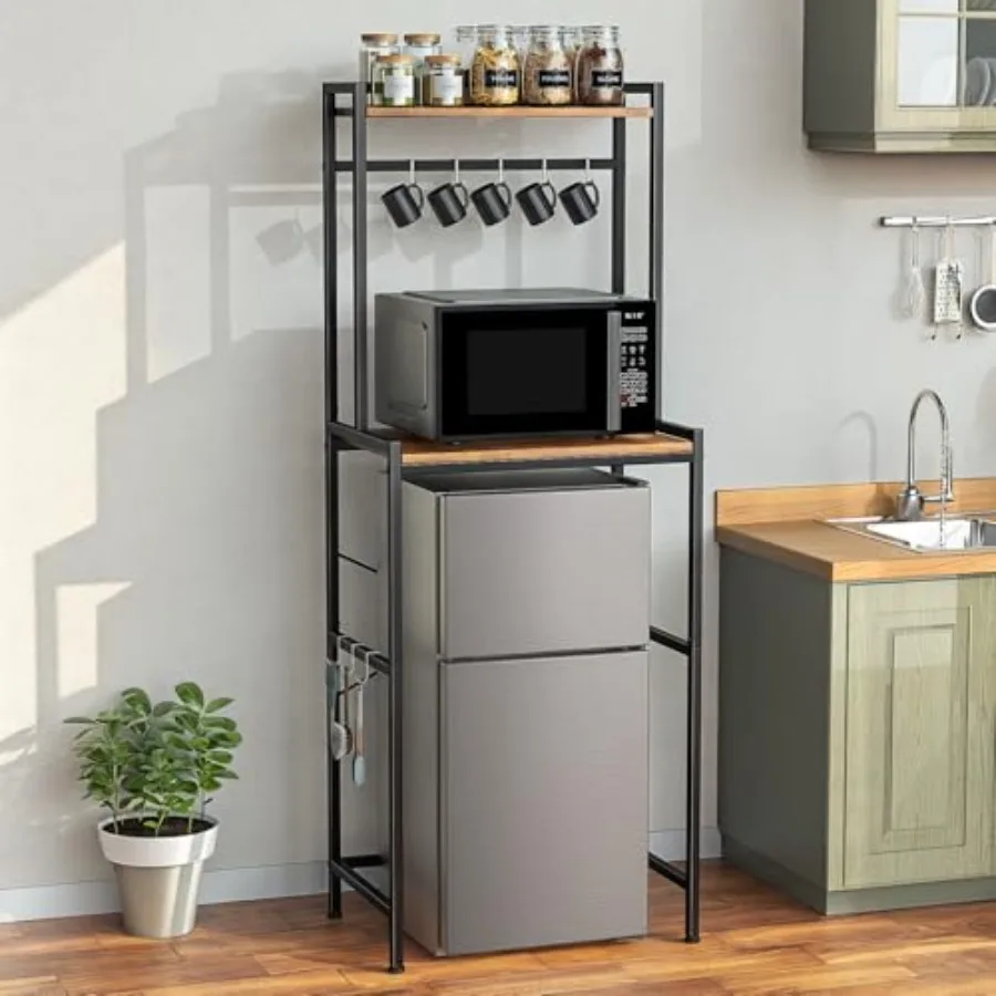 Mini Fridge Stand with Storage 2-Tier Kitchen Microwave Stand with Storage Mini Fridge Shelf Height Adjustable Bakers Rack with