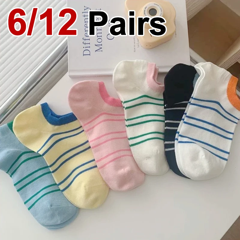 6/12 Pairs Women Striped Boat Socks Spring Summer Thin Style Color Blocked Design Soft Comfortable Breathable Casual Socks
6/12 Pairs Women Striped Boat Socks Spring Summer Thin Style Color Blocked Design Soft Comfortable Breathable Casual Socks