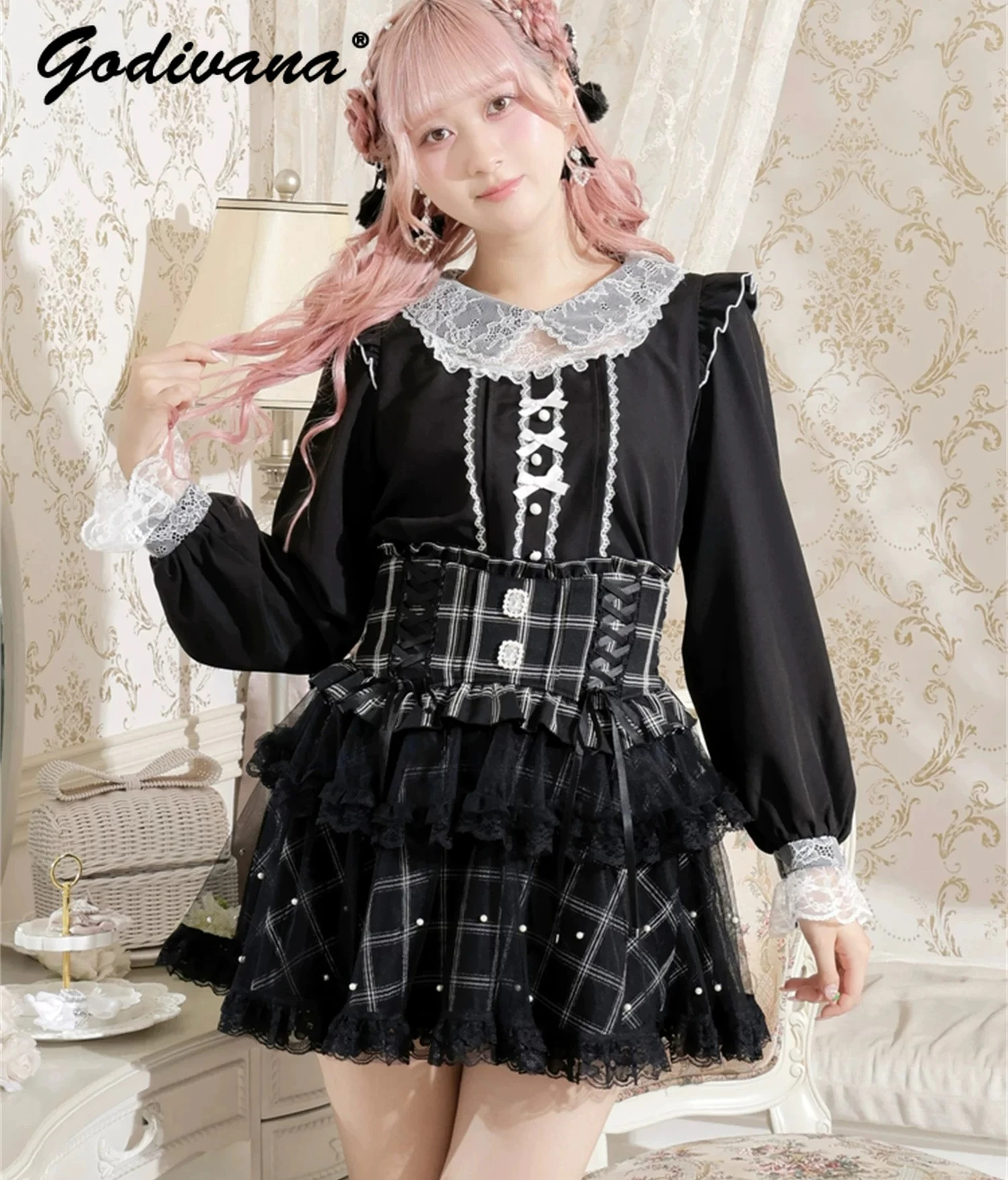 Japanese Style New Spring Sweet Blouse Lace Spliced Girl Women's Long Sleeve Lolita Shirts Kawaii Blusas Tops
Japanese Style New Spring Sweet Blouse Lace Spliced Girl Women's Long Sleeve Lolita Shirts Kawaii Blusas Tops
