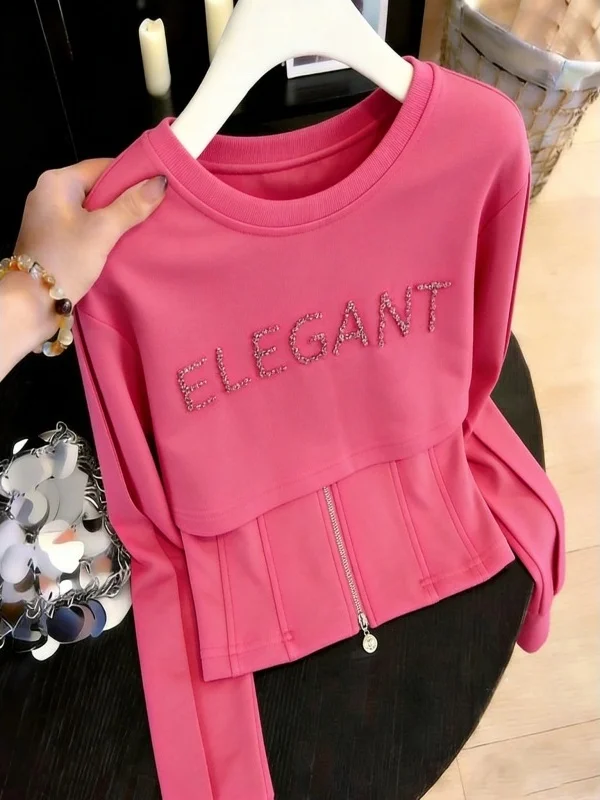 Unique Pink Zipper T-irt Women's Casual Loose Fit ort Sve round Ne Letter Design Anti-Aging Beautiful Spring Faion
Unique Pink Zipper T-irt Women's Casual Loose Fit ort Sve round Ne Letter Design Anti-Aging Beautiful Spring Faion