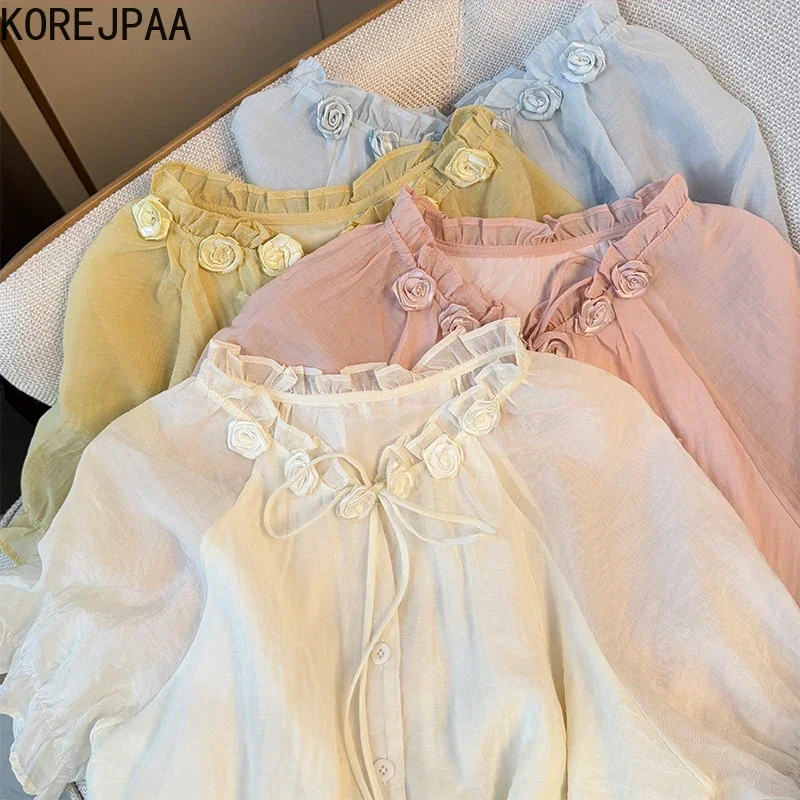 Korejpaa Женские рубашки с 3D цветами и объемными рукавами, рубашки с кружевным воротником, весна 2025, новый однобортный топ с галстуком-бабочкой, милая одежда
Korejpaa Женские рубашки с 3D цветами и объемными рукавами, рубашки с кружевным воротником, весна 2025, новый однобортный топ с галстуком-бабочкой, милая одежда