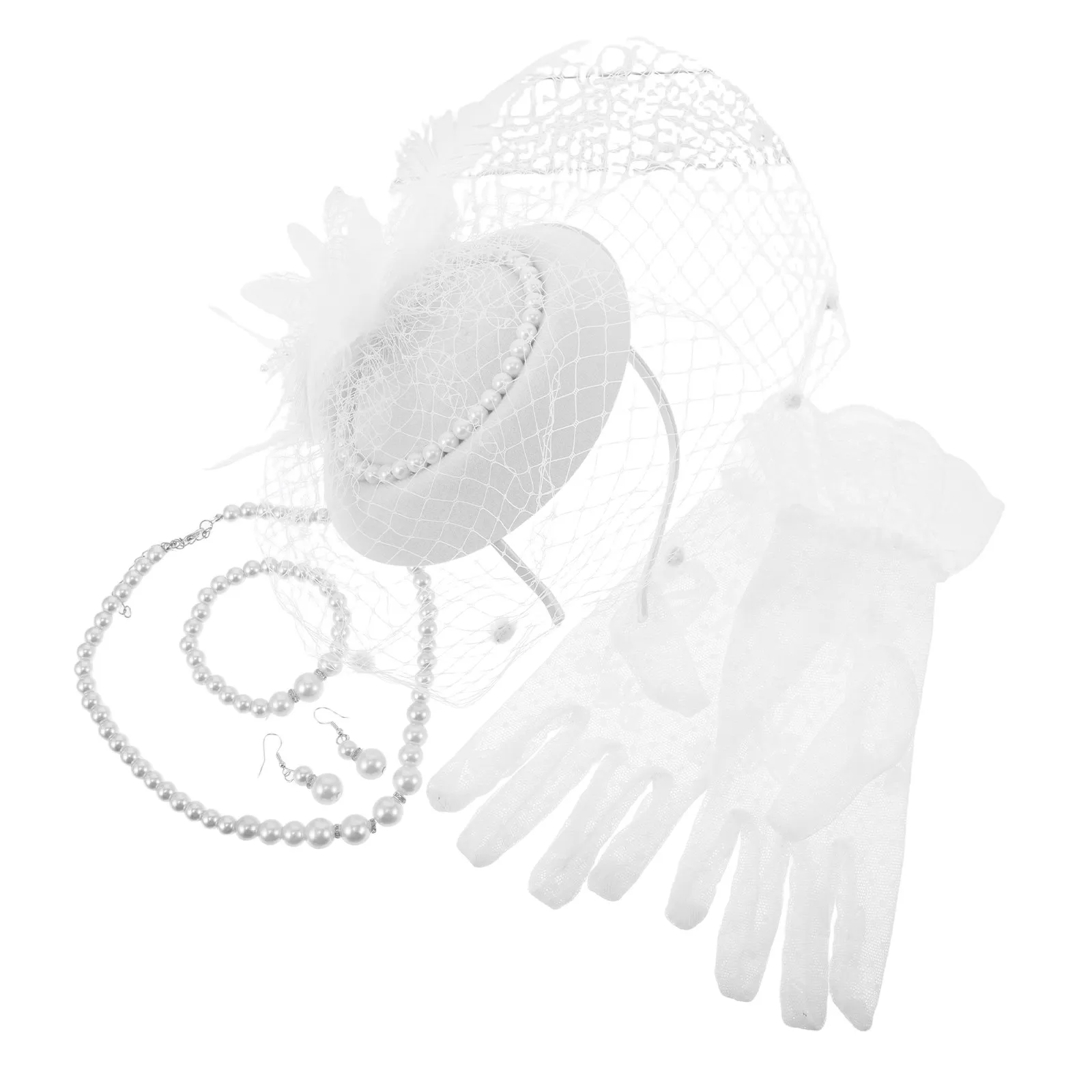 1Set White Tea Party Set for Women Vintage Veil Headband Lace Gloves Pearl Necklace Wedding Fascinators Headwear
1Set White Tea Party Set for Women Vintage Veil Headband Lace Gloves Pearl Necklace Wedding Fascinators Headwear