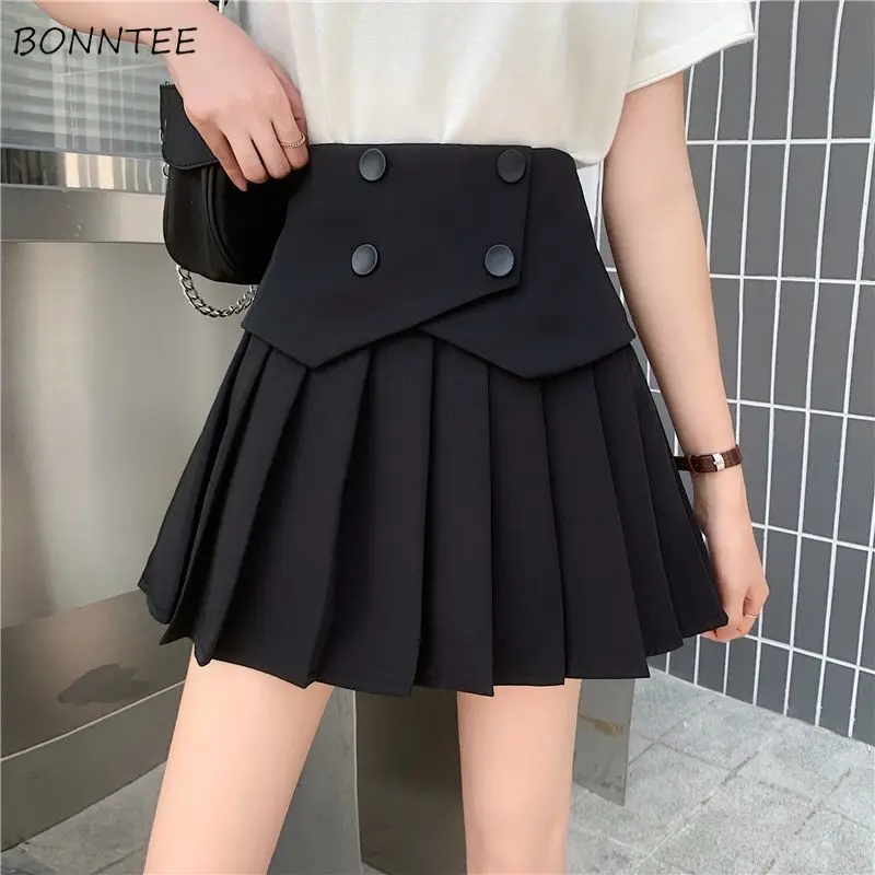 Pleated Skirts Women Short Black White Summer A-line High Waist Patchwork Button Design Vintage School Korean Fashion All-match
Pleated Skirts Women Short Black White Summer A-line High Waist Patchwork Button Design Vintage School Korean Fashion All-match