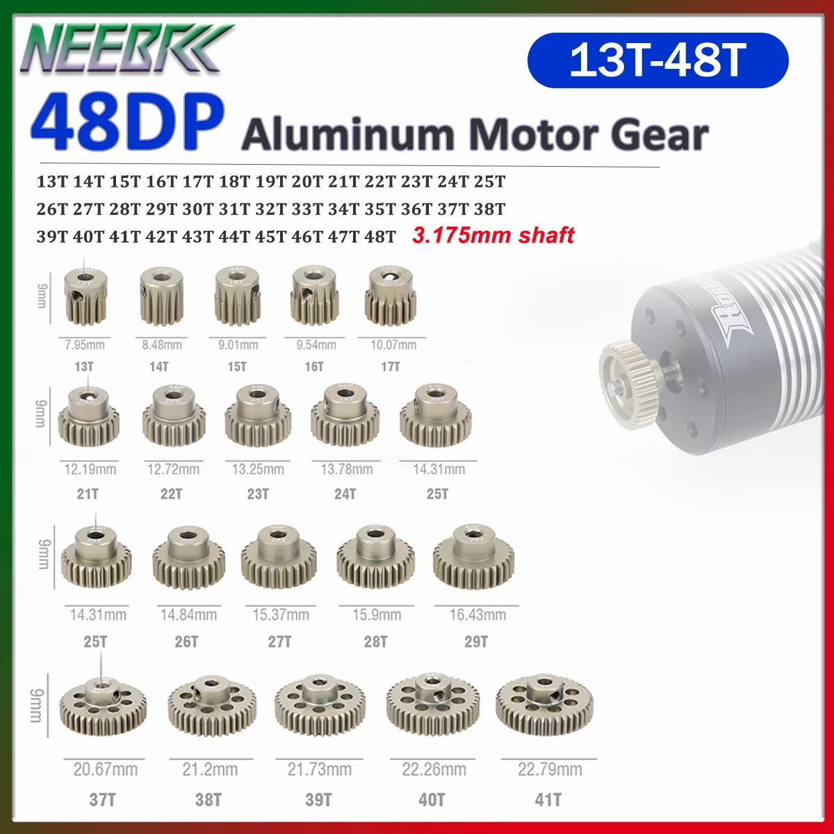 48DP 3.175mm 13T 15T 18T 20T 28T 34T 40T 45T 46T 48T 13T-48T Aluminum Metal Pinion Motor Gear for 1/10 RC Car Truck Drift Motor
48DP 3.175mm 13T 15T 18T 20T 28T 34T 40T 45T 46T 48T 13T-48T Aluminum Metal Pinion Motor Gear for 1/10 RC Car Truck Drift Motor