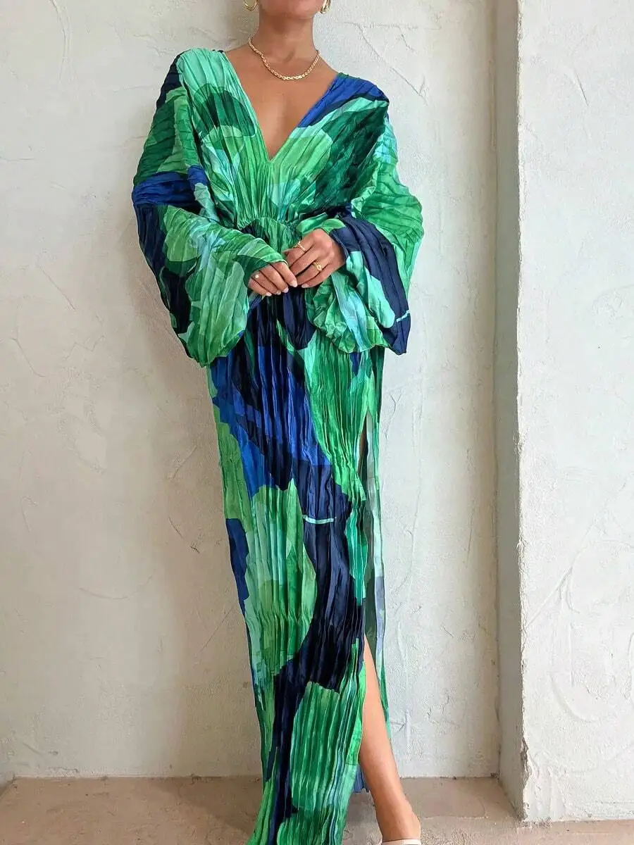 Pleated V-Neck Loose Maxi Dress For Women
Pleated V-Neck Loose Maxi Dress For Women