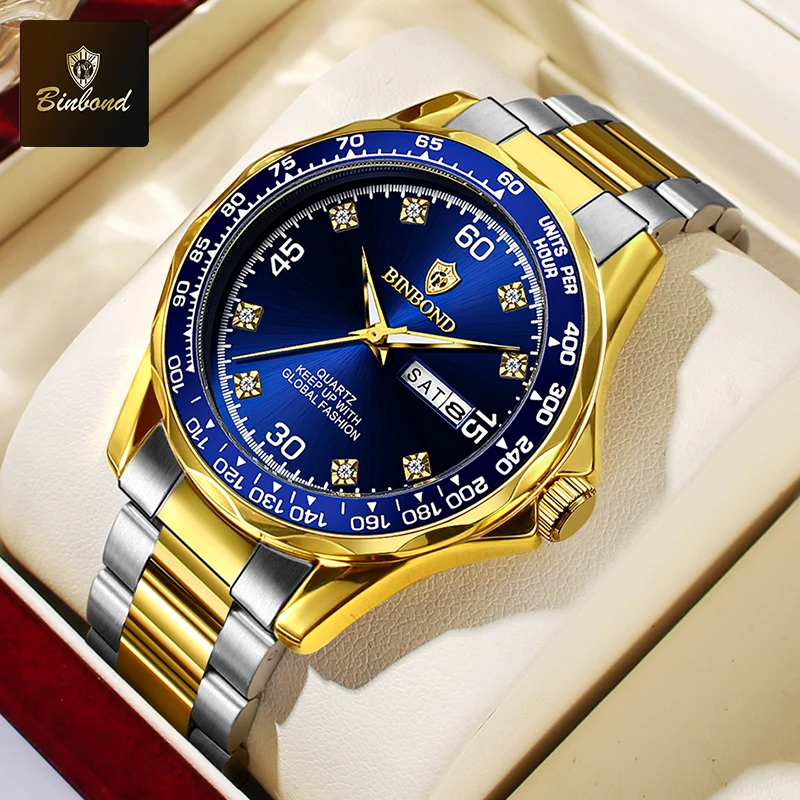 BINBOND Luxury Golden Quartz Watch Men Dive Waterproof Stainless Steel Strap Original Men's Watches Top Brand Relogio Masculino
BINBOND Luxury Golden Quartz Watch Men Dive Waterproof Stainless Steel Strap Original Men's Watches Top Brand Relogio Masculino