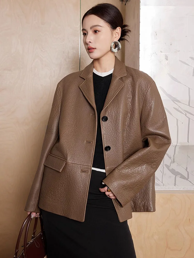 Genuine Leather Blazer Jackets for Women Spring Autumn High-end Retro Simple Single Breasted Lychee Texture Real Sheepskin Coat
Genuine Leather Blazer Jackets for Women Spring Autumn High-end Retro Simple Single Breasted Lychee Texture Real Sheepskin Coat