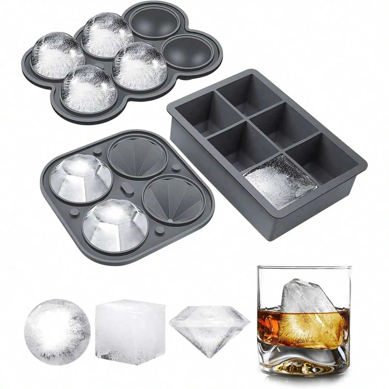 Ice Cube Trays, Silicone Ice Cube Molds For Freezer With Lid (Set Of 3), 6 Ball Ice Cube Tray, 4 Diamond & 21-Ice Trays, Reusable Whiskey Ice Mold, DIY, FreezerCP18-A
Ice Cube Trays, Silicone Ice Cube Molds For Freezer With Lid (Set Of 3), 6 Ball Ice Cube Tray, 4 Diamond & 21-Ice Trays, Reusable Whiskey Ice Mold, DIY, FreezerCP18-A
