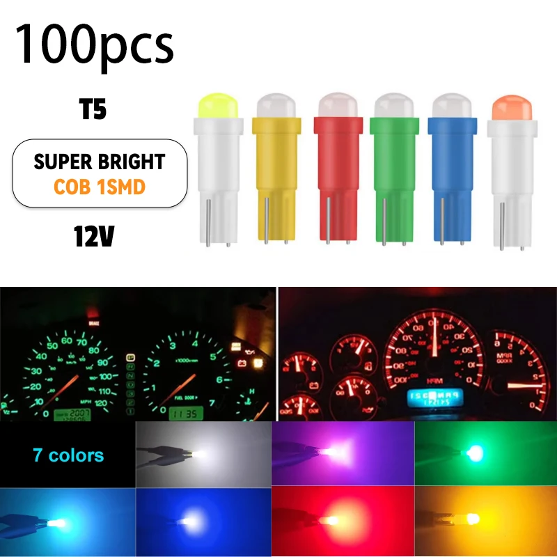 100pcs T5 LED Lights COB W1.2W W3W LED Car Interior Light Auto Side Wedge Dashboard Gauge Instrument Lamp Bulb 12V White Green
100pcs T5 LED Lights COB W1.2W W3W LED Car Interior Light Auto Side Wedge Dashboard Gauge Instrument Lamp Bulb 12V White Green