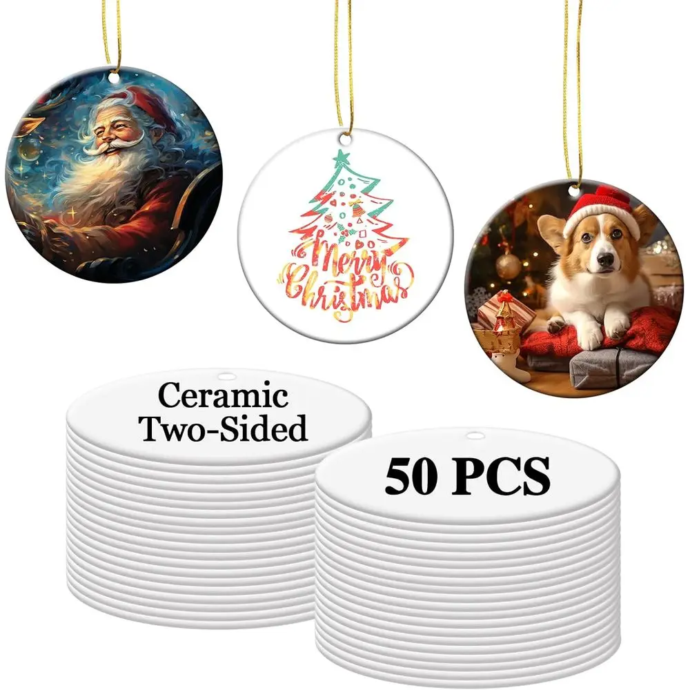 Set of 50 Round White Ceramic Ornaments for Sublimation Printing - 2-Sided, DIY, Personalized Christmas Decor, 3 Inch
Set of 50 Round White Ceramic Ornaments for Sublimation Printing - 2-Sided, DIY, Personalized Christmas Decor, 3 Inch