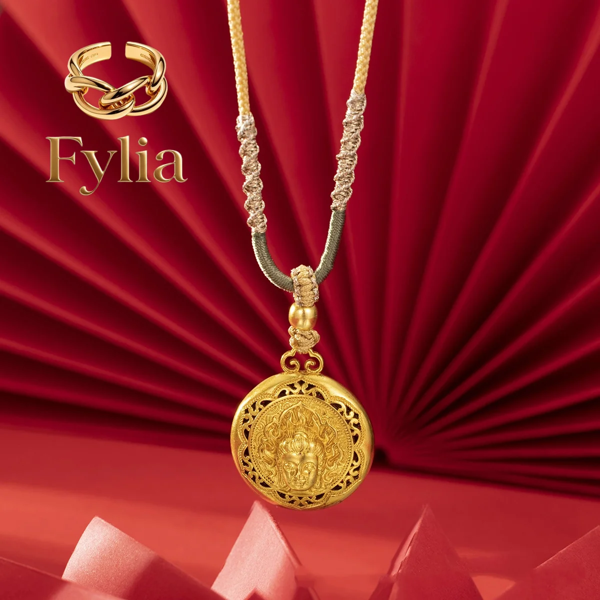 Fylia Jewelry Luxury design 24K real gold Buddha head eight treasure compass pendant men and women necklace au999 pure gold fin
Fylia Jewelry Luxury design 24K real gold Buddha head eight treasure compass pendant men and women necklace au999 pure gold fin