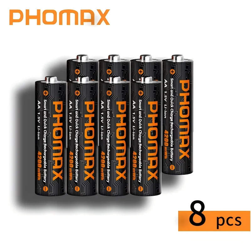PHOMAX 8pcs 1.5v AA Rechargeable Batteries Cylinder Li-ion Batteries and Intelligent Charger with LED Charging Indicator
PHOMAX 8pcs 1.5v AA Rechargeable Batteries Cylinder Li-ion Batteries and Intelligent Charger with LED Charging Indicator