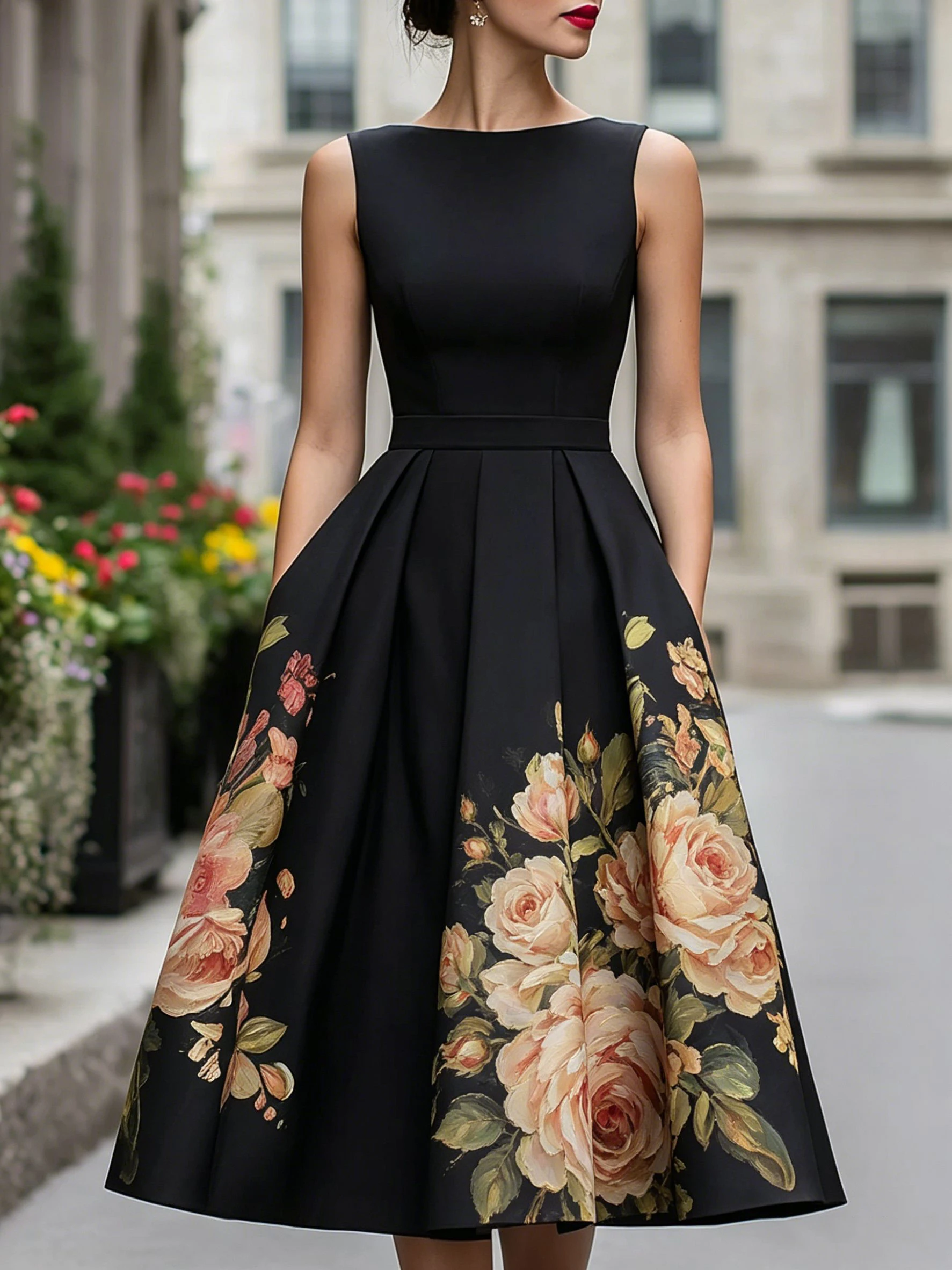 Women Vintage Oil Painting Rose Print Crew Neck Midi Dress Cap Sleeve A-Line Elegant Cocktail Party Evening Dress Pocket Dress
Women Vintage Oil Painting Rose Print Crew Neck Midi Dress Cap Sleeve A-Line Elegant Cocktail Party Evening Dress Pocket Dress