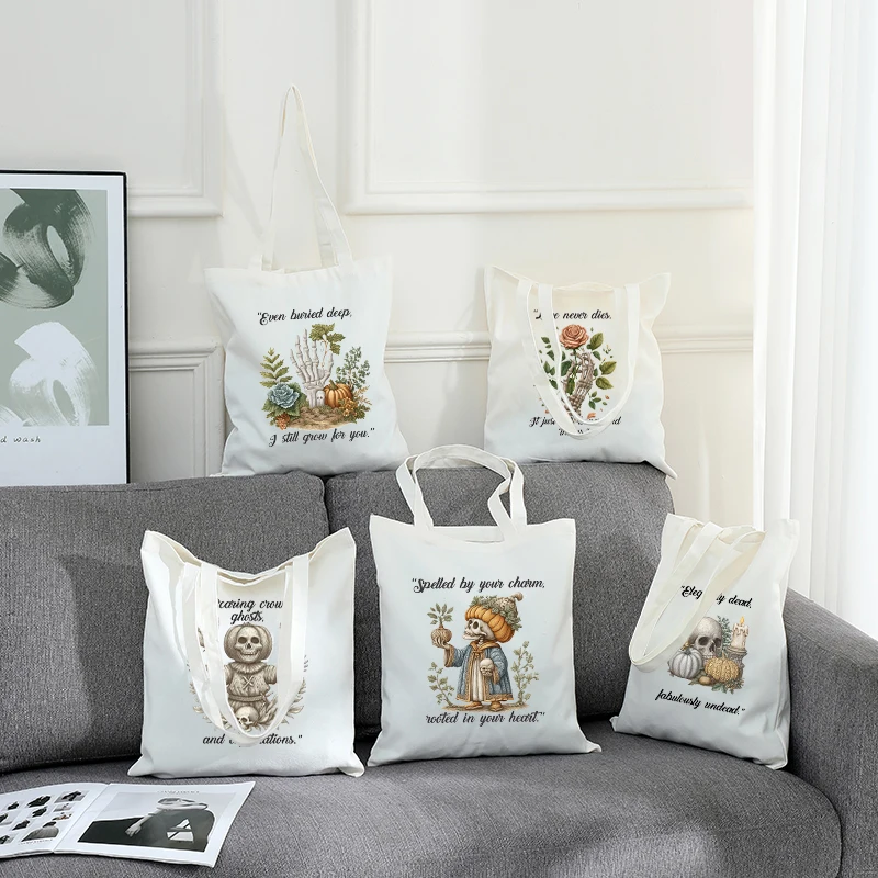 Halloween Gift Tote Bag with Symbolic Bone & Plant, Vintage Etching Art of Skull and Bloom, Handbag for Women Dark Poetic Theme
Halloween Gift Tote Bag with Symbolic Bone & Plant, Vintage Etching Art of Skull and Bloom, Handbag for Women Dark Poetic Theme