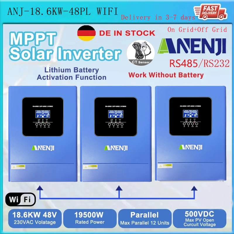 18.6KW 48V Hybrid Solar Inverter Parallel Three Phase PV 60-500VDC 220V/380VAC Pure Sine off Grid Tie MPPT Inverter RS485 BMS
18.6KW 48V Hybrid Solar Inverter Parallel Three Phase PV 60-500VDC 220V/380VAC Pure Sine off Grid Tie MPPT Inverter RS485 BMS