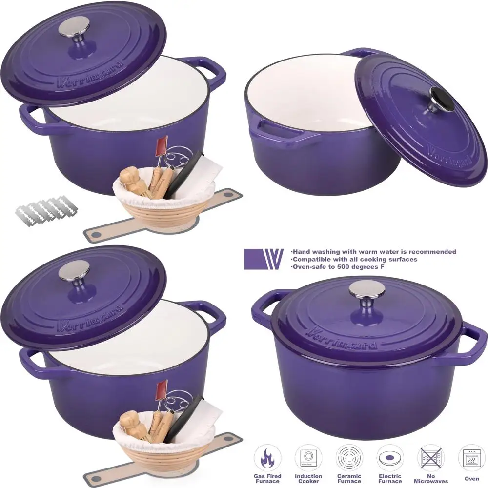 4.5-Quart Enamel-Coated Cast Iron Dutch Oven with Lid and Sourdough Bread Baking Kit
4.5-Quart Enamel-Coated Cast Iron Dutch Oven with Lid and Sourdough Bread Baking Kit