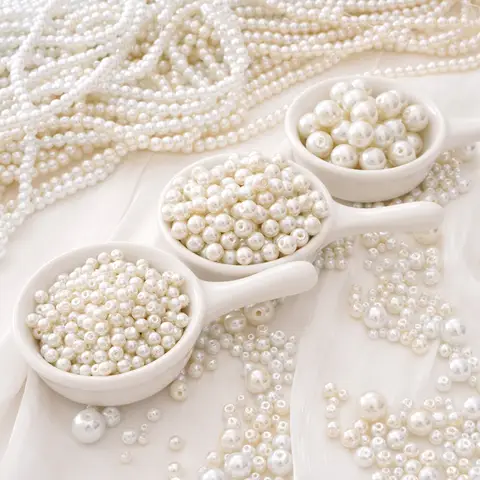 20-50 pièces 3/4/5/6/8/10mm perles de verre ivoire/blanc perles rondes d'espacement pour la fabrication de bijoux bricolage Bracelets faits à la main collier