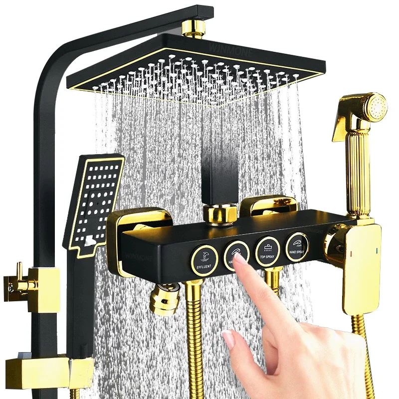 Shower System Set , Faucet Black Gold, Hot and Cold Bathtub Mixer, Brass Faucet Temperature Rainfall Shower Set ,Bathroom
Shower System Set , Faucet Black Gold, Hot and Cold Bathtub Mixer, Brass Faucet Temperature Rainfall Shower Set ,Bathroom