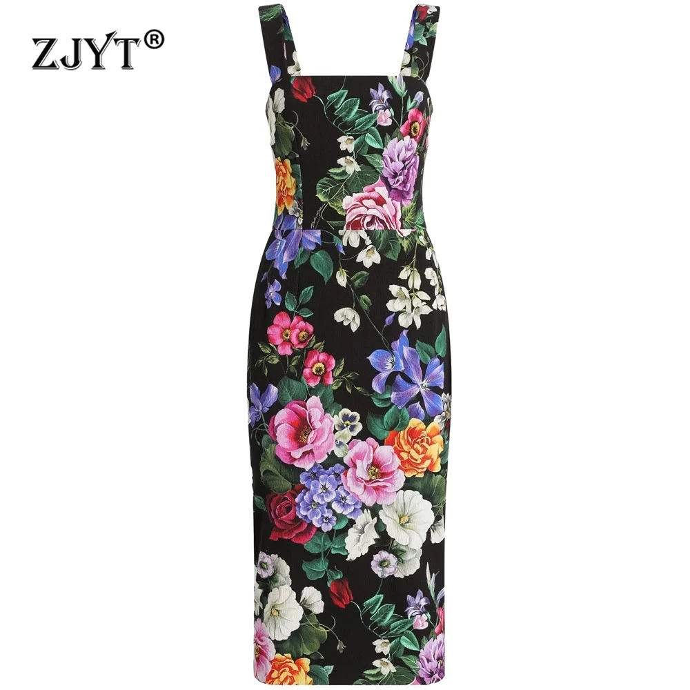 ZJYT Summer 100% Cotton Flower Print Dress Women Elegant Square Collar Spaghetti Strap Vintage Party Holiday Dresses Runway 2025
ZJYT Summer 100% Cotton Flower Print Dress Women Elegant Square Collar Spaghetti Strap Vintage Party Holiday Dresses Runway 2025