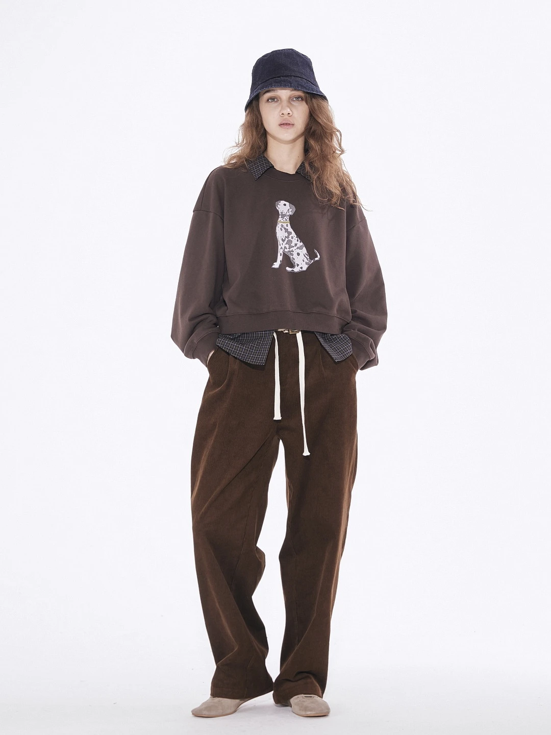 Retro Plaid irt Collar Decorated Spot Dog Print Sweatirt Loose Fit Long Sve round Ne ort Sle Women's Cotton Jaet
Retro Plaid irt Collar Decorated Spot Dog Print Sweatirt Loose Fit Long Sve round Ne ort Sle Women's Cotton Jaet