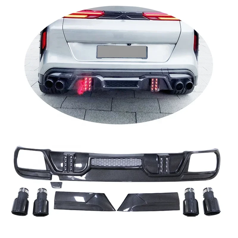 LD Style Rear Diffuser for X6 M F96 Rear Bumper Lip Carbon Fiber Car X6 Body Kit (with LED Light & Exhaust Tips)