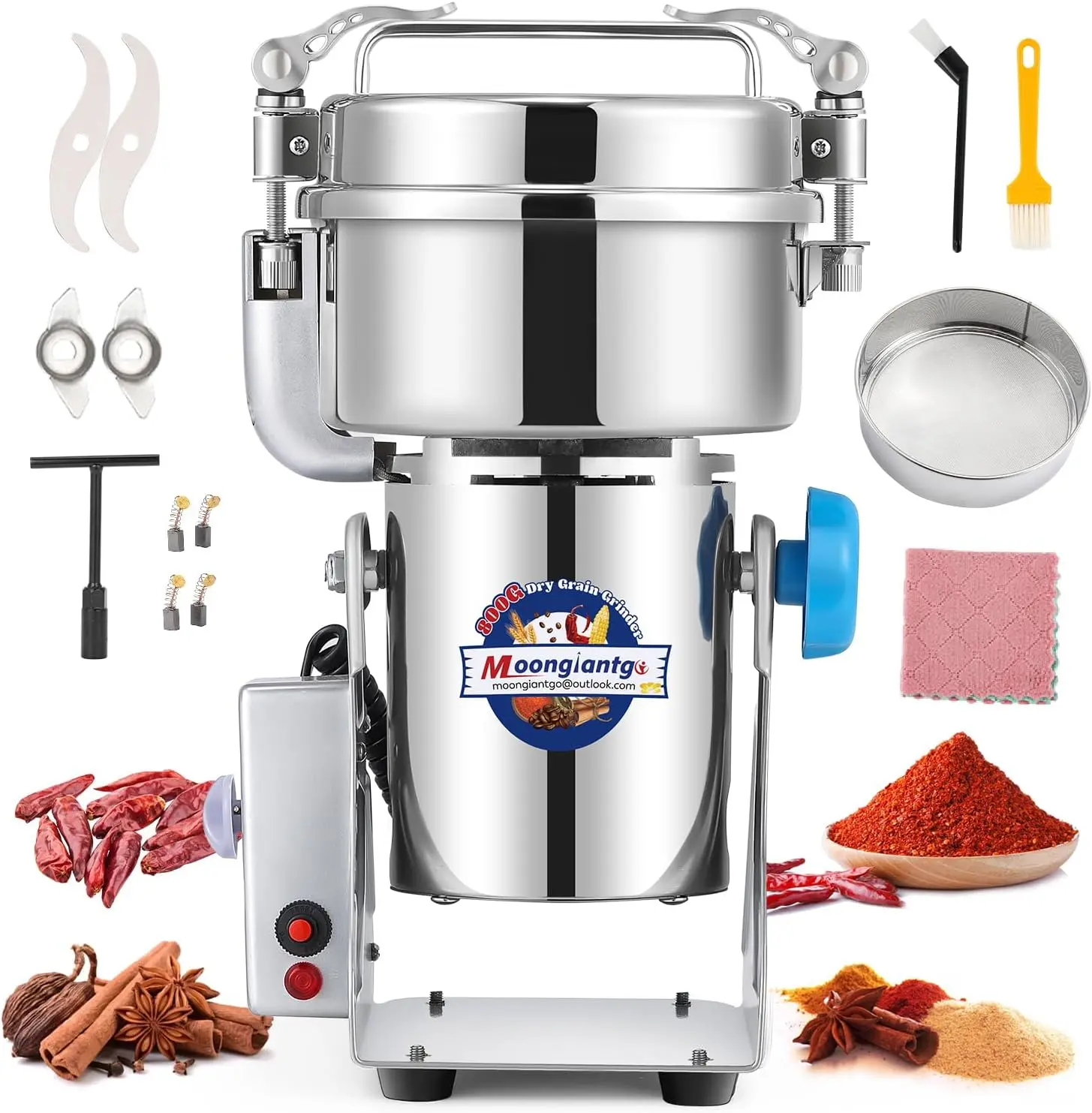 Moongiantgo Grain Mill Grinder Electric 800G High Speed Stainless Steel Grinder Pulverizer Commercial Motor With Overload
Moongiantgo Grain Mill Grinder Electric 800G High Speed Stainless Steel Grinder Pulverizer Commercial Motor With Overload
