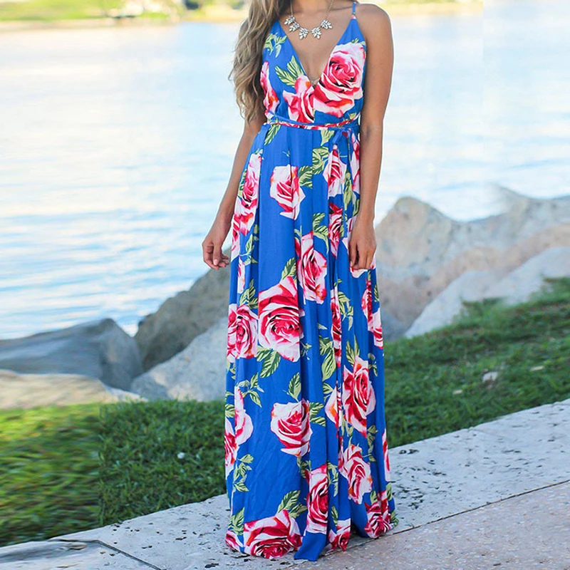 Ladies Print Floral Long Boho Bohemian Beach Summer Dress Women Sundress Sexy V-Neck Sleeveless Strap Maxi Vintage Dress Vestido
Ladies Print Floral Long Boho Bohemian Beach Summer Dress Women Sundress Sexy V-Neck Sleeveless Strap Maxi Vintage Dress Vestido