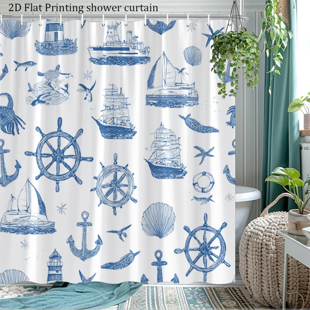 Blue Nautical Coastal Ship Wheel Anchor Boat Pattern Waterproof Bathroom Shower Curtain Set Decorative Sea Life Decor 180x200cm
Blue Nautical Coastal Ship Wheel Anchor Boat Pattern Waterproof Bathroom Shower Curtain Set Decorative Sea Life Decor 180x200cm