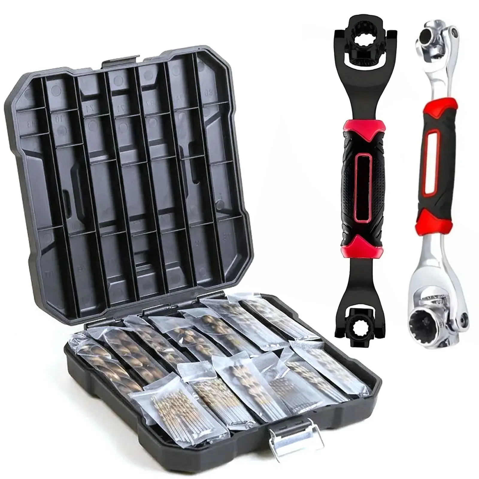 Industrial-Grade Repair & Drilling Combo: 52-in-1 Multi-functional Dog-Bone Socket Wrench (8-19mm) & 99pcs Universal HSS Drill Bit Set, Durable Hardware Set for Precision Drilling, Fastening, Auto Maintenance, Woodworking & Professional DIY Needs
Industrial-Grade Repair & Drilling Combo: 52-in-1 Multi-functional Dog-Bone Socket Wrench (8-19mm) & 99pcs Universal HSS Drill Bit Set, Durable Hardware Set for Precision Drilling, Fastening, Auto Maintenance, Woodworking & Professional DIY Needs