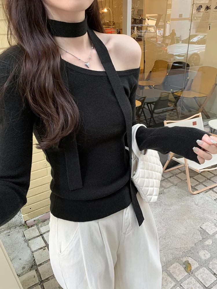Slim Fit Knitted Black Base Shirt Women's Fashion Shoulder Bared Inner Wear Sweater Slant Shoulder Top Korean Style Commute
Slim Fit Knitted Black Base Shirt Women's Fashion Shoulder Bared Inner Wear Sweater Slant Shoulder Top Korean Style Commute